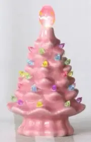 Small PINK Lighted Table Top ACCENT Tree ceramic battery operated Christmas