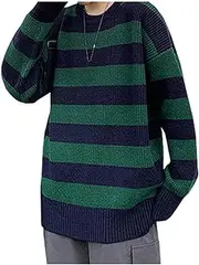 [LifeShe] Women's Men Striped Sweater Pullovers Oversized Knitted Jumpers Sweatershirts Streetwear