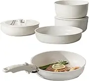 Cookware Set | Stackable Nonstick Ceramic Cookware Set - Removable Detachable Handle Utensils Induction Safe Kitchenware for Cooking Oven Cooktop Apartment Home