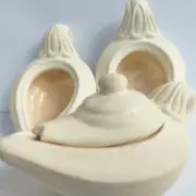 Handmade Classic White Clay Replica of Ancient Aladdin Oil LAMP, Ancient + wick