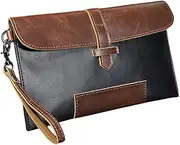 [CHILDWEET] Men's Pu Handbag Clutch Wallet for Men Multi-Pocket Storage Pouch Black with Coffee for Daily Use