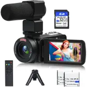 Video Camera, 1080P 30MP Camcorder IR Night Vision Vlogging Camera for YouTub...