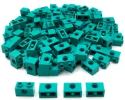 Lego 100 New Dark Turquoise Technic Bricks 1 x 2 with Hole Pieces