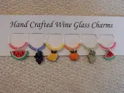 "SUMMER FRUIT'' SET OF 6 HAND CRAFTED wine glass drink markers