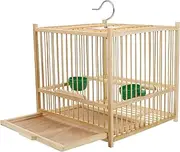 Generic 1Set Portable Bamboo Bird Cage with Hanging Hook Indoor Outdoor Home for Parakeets Cockatiels Lovebirds Spacious Design with Two Feeding Cups Elegant Decoration for Birds