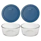 Pyrex 7201 4-Cup Glass Food Storage Bowl & 7201-PC Blue Spruce Lid (2-Pack)