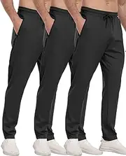 [PARISDIARY] 3 Pack Mens Athletic Sweatpants with Zipper Pockets,Workout Gym Joggers Pants for Men Running Jogging Pants