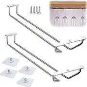 Wine Glass Rack Under Cabinet: Stemware Wine Glass Holder Glasses Storage Hanger 2 Pack Single Rail Under Shelf Metal Organizer for Bar Kitchen Hanging Glass Goblets Storage Rack Organizer (35 cm)