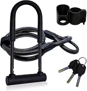 Bike U Lock,Heavy Duty Anti Theft Bicycle U Lock with Cable,16mm Shackle and 4ft Cable with Mounting Bracket and 3 Keys,High Security for Mountain Bikes, Electric & Folding Bike,Scooters