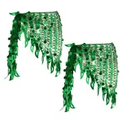 Belly Dance Hip Scarf Sequin Mesh Triangle Wrap Skirts(Dark Green, Pack of 2)