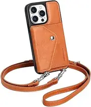 Luckycoin Crossbody Phone Case and Wallet for Woman,Compatible with iPhone 15 Pro Genuine Retro Leather,Crossbody Purse Phone Case and Wallet with Pocket and Removable Shoulder Strap - Brown