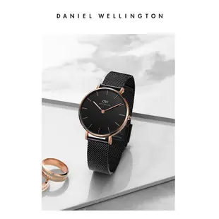 Daniel Wellington DW 手錶 Petite Ashfield 36mm寂靜黑米蘭金屬錶 DW00100307
