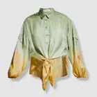 $320 Mes Demoiselles Women's Green Silk Ombre Tie-Front Blouse Size FR 36/US 4