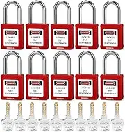 Lockout/Tagout Nylon Safety Padlock Set-10 Pack,Red,Zinc Alloy Cylinder,Keyed Alike Lockout padlocks-10 Keys per Set,to Prevent Accidental Operation(BD-G01KA)