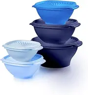 [Tupperware] Heritage Collection, New 10 Piece Food Storage Container Set in Vintage Blue, Dishwasher Safe and BPA Free (5 Bowls, 5 Lids)
