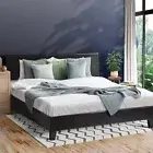 Oikiture Bed Frame Double Size Platform Wooden Slats Black Leather