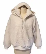 Victorias Secret White Teddy Sherpa Hoodie NWT Fleece Half Zip Women’s Sz M