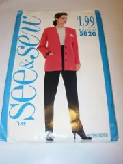 WOMENS UNCUT BUTTERICK 5820 SEWING PATTERN BLAZER JACKET PANTS SIZE 14 16 18