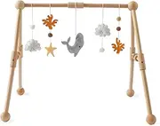 Promise Babe Baby Play Gym Wooden Infant Activity Gym with 5 Detachable Toys, Stage-Based Developmental Activity Gym Baby to Toddler, Newborn Boys and Girls