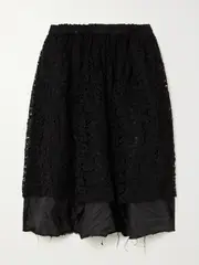 [Comme des Garçons Comme des Garçons] Comme des Garçons Comme des Garçons - Tiered Lace And Satin Midi Skirt - Black - small small Black