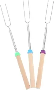 3 Pcs Stainless Steel Barbecue Fork Roasting Skewers BBQ Grill Cooking Fork Meat Skewers Marshmallow Sticks Hot Dog Roasting Sticks Sausage Tongs Barbecue Utensil Stainless Steel