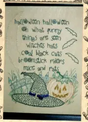 Cats Bats & Witches Hats Framed Stitchery Pattern Embroidery Halloween