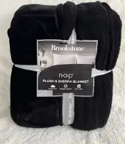 Brookstone NAP Reversible Plush Sherpa KING Blanket BLACK 108”x90” NWT
