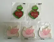 Lot Of 5 Hallmark 80s Valentine Kermit The Frog Be Mine, Pink Dove Cookie Cutter