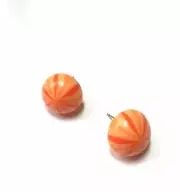 Orange & Clear Candy Stripe Vintage Lucite Retro Button Stud Earrings