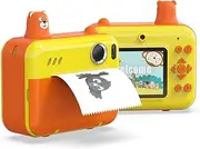 Instant Print Camera Camera 1080P Digital Camera for 2.36 Inch IPS Screen Dual Lens Built-in Battery with Thermal Printing Paper Neck Strap Birthday Festival ren Boys Yellow