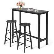 Giantex 3 Pieces Bar Table Set with 2 Stools w/ Solid Metal Frame & Faux Marble Top for Small Space for Dining Room Living Room Bar,Black