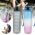 1L Water Bottle Motivational Drink Flask With Time Markings BPA Free Sports Gym