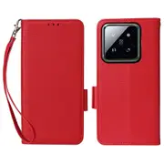 Wallet Design Magnetic Litchi Texture Pu Leather Phone Case For Xiaomi 14 Pro, With Strap