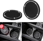 2 Pack Bling Car Coasters, 2.75 Inch Soft Rubber Cup Holder Pad Set Round Auto Cup Holder Insert Drink Coaster Car Interior Accessories