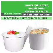 50 White Paper Round Food & Soup Containers with Vented Lids Recyclable 8 Oz.
