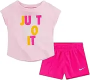 [Nike] JDI T-Shirt and Mesh Shorts Set Baby Girls Active Shirts Tees Size 12M, Color: PinkYellowPink