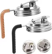 2 Pcs Wide Mouth Mason Jar Stainless Steel Pour Spout Lid, Reusable Mason Jar Lids for Ball Wide Mouth Mason Jars no Rust Leaking Proof for Home Brewing Fruit Fermenting Drinks (with handle, 2)