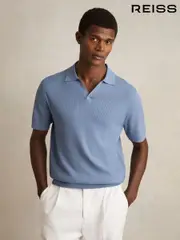 Reiss Cornflower Blue Tyne Open-Collar Knit Polo Shirt (F18202) | $195
