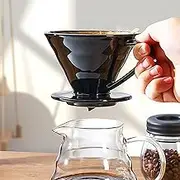 MRDLKNX Pour Over Coffee Maker, Ceramic Coffee Dripper, Coffee Dripper, Flat Bottom Slow Filter Cone for Travel,Camping,Office,Home, Portable Brew Maker with 1-2 people (Black)