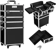 Embellir Makeup Case, Aluminium Lockable Beauty Cases Suitcase Make Up Large Organisers Storage Toiletry Cosmetic Box Travel Indoor Outdoor Accessories, 7 in 1 Separable Portable Black