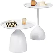 LWWJJ Side Tables Nesting Tables Round Side Table 2 Set, End Table Set Modern Table Bedside Set Livingroom Table Sofa & Console Table Pedestal Tables Coffee Tables Metal Table, White