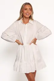 [PUP14] Carlotta Long Sleeve Mini Dress - White XS White