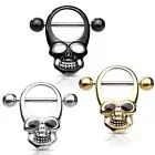 2pcs. 14G 5/8" Skull with Enamel Eyes 316L Surgical Steel Nipple Shield Ring