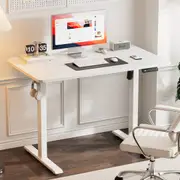 ApexSpace 100CM Electric Standing Desk Height Adjustable Sit Stand Lifting Table with Hooks for Home Office Metal Frame Stand up Desk with Powerful Motor Ergonomic Computer Desk 100*55CM White