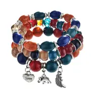 2PC Bohemian Multilayer Tassel Beaded Bracelet Ethnic Wings Elephant Heart Colorful Pendant Bracelet