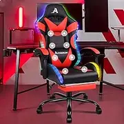 ALFORDSON Gaming Office Chair with 12 RGB LED Lights & 8 Point Massager Lyam Series, PU Leather Racing Computer Chair with Lumbar Support Footrest, Ergonomic Executive Desk Chair for Gamers, Red