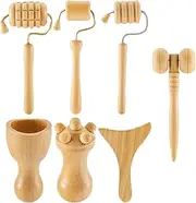 Body Sculpting Massage Cups - 7pcs Wooden Tools, Handheld Massager Set | Manual lymphatic drainage Cups, Wooden Massage Kit for Face, Body, Anti-Cellulite, Relaxation, Home, Spa