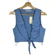 Abercrombie & Fitch Blue Cropped Tie Front Linen Tank Top S