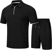 [MoFiz] Mens Short Sets 2 Piece Sweatsuit Casual Tracksuits Set 1/4 Zip Short Sleeve and Jogging Shorts Outfits for Men