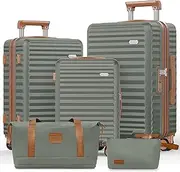 [SHOWKOO] Luggage Sets 3 Piece Hardside Expandable Suitcase with Double Spinner Wheels TSA Approved Lock, (Green, 5 Piece Set)